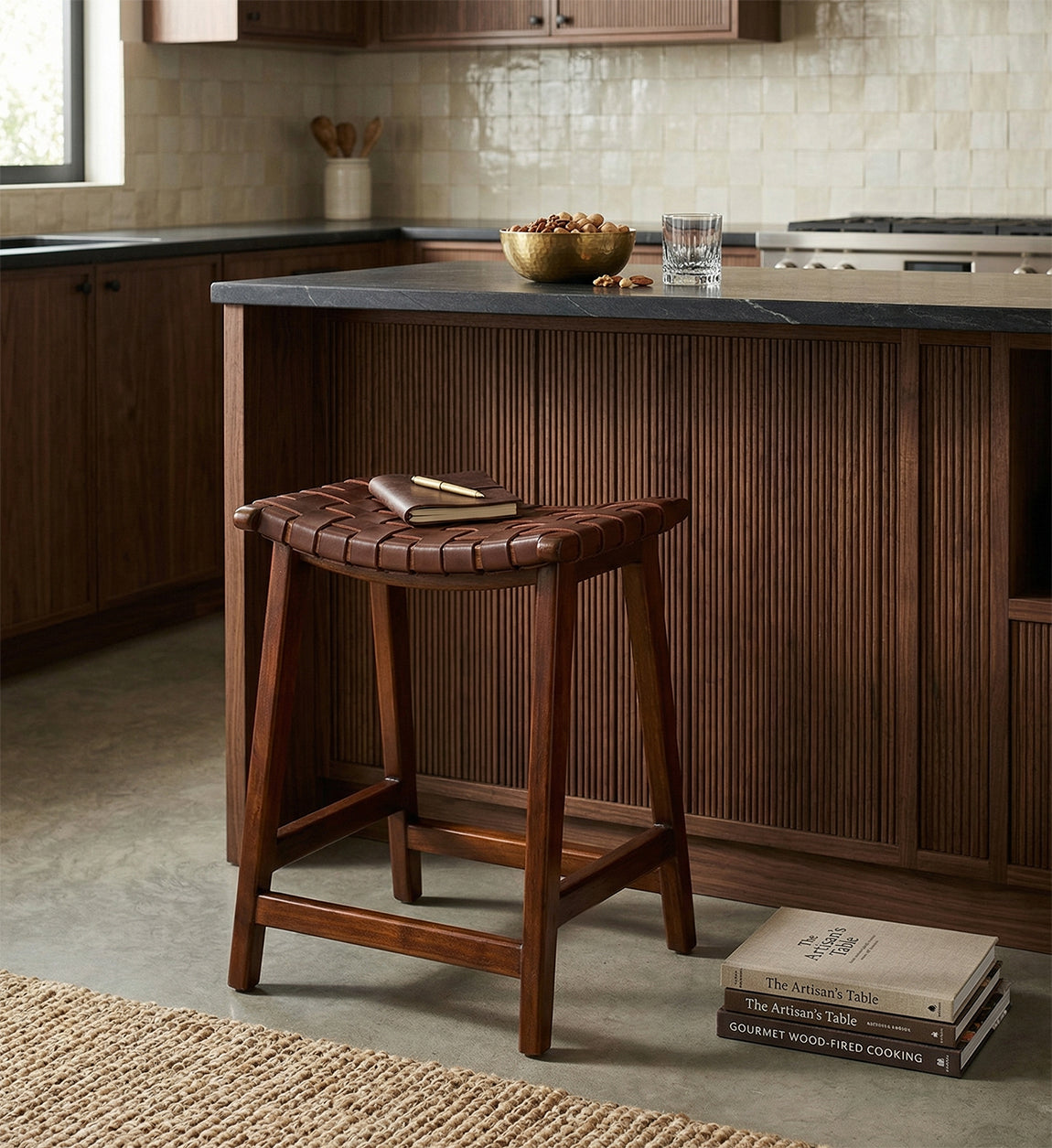 Sgabello da Bar High Braided Leather di Moycor